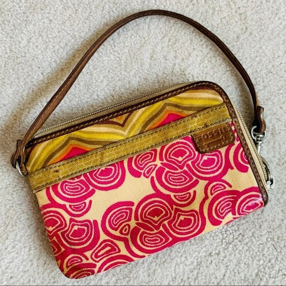 Fossil Key-Per Wristlet Wallet pink and mustard color - Picture 3 of 14